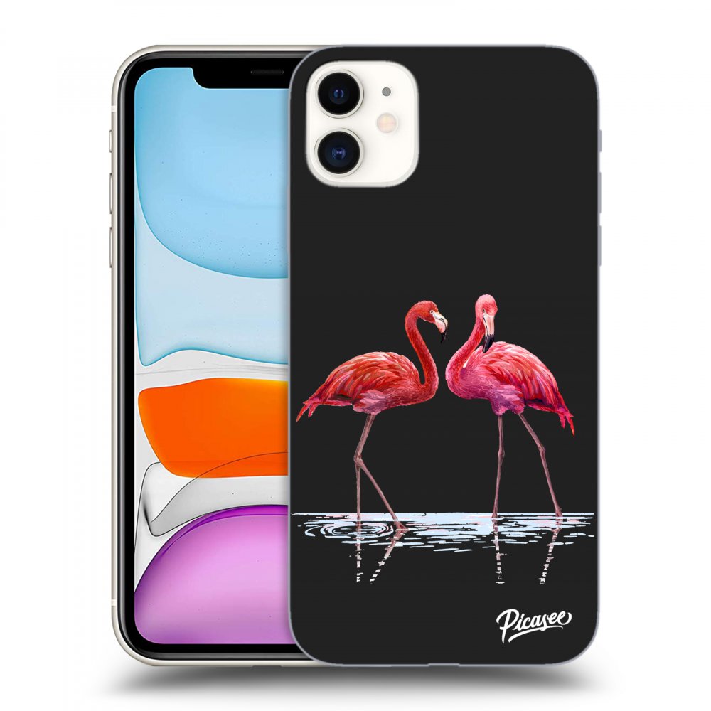 Apple iPhone 11 Hülle - Schwarzes Silikon - Flamingos zu zweit