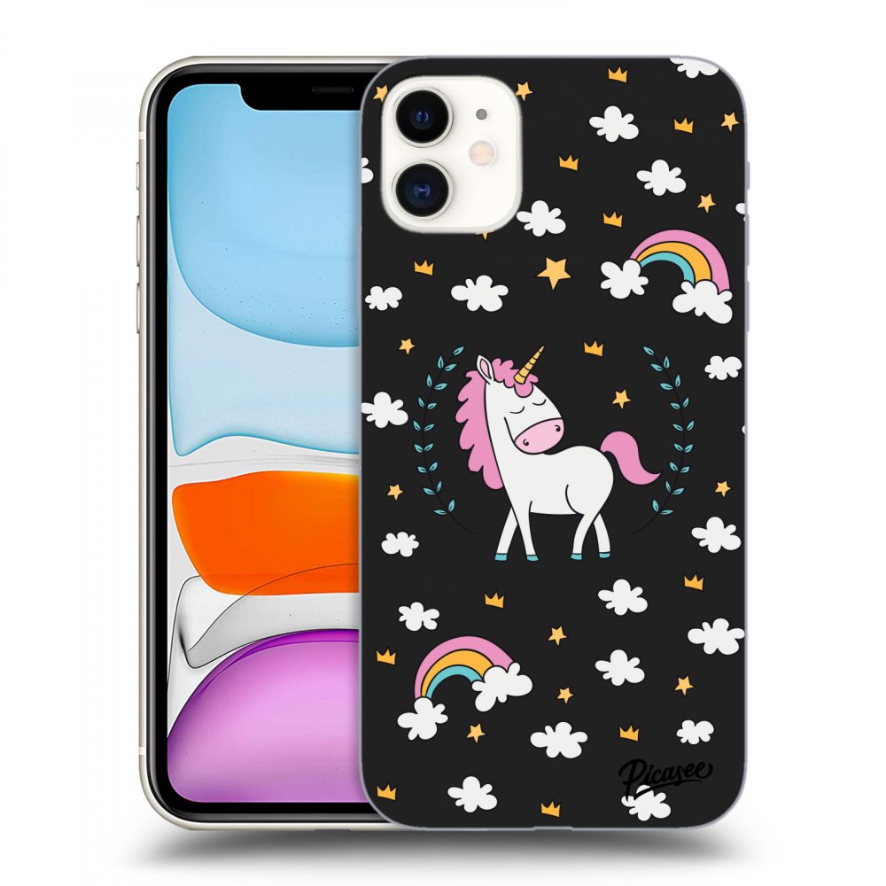 Apple iPhone 11 Hülle - Schwarzes Silikon - Einhorn Sternenhimmel