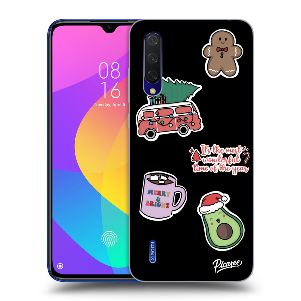 Xiaomi Mi 9 Lite Hülle - Schwarzes Silikon - Christmas Stickers