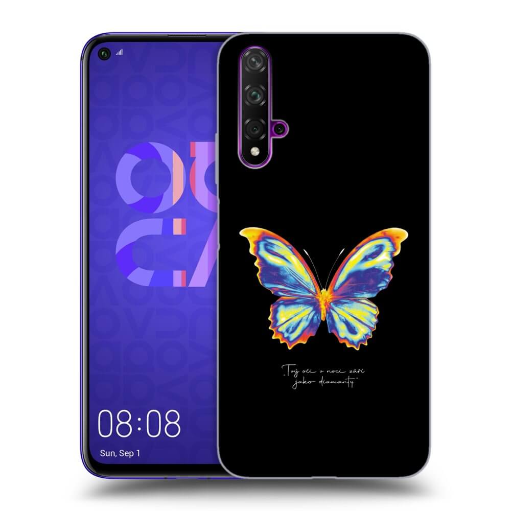 Huawei Nova 5T Hülle - Transparentes Silikon - Diamanty Black