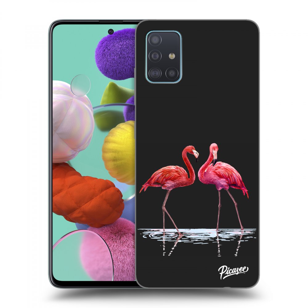 Samsung Galaxy A51 A515F Hülle - Schwarzes Silikon - Flamingos Zu Zweit