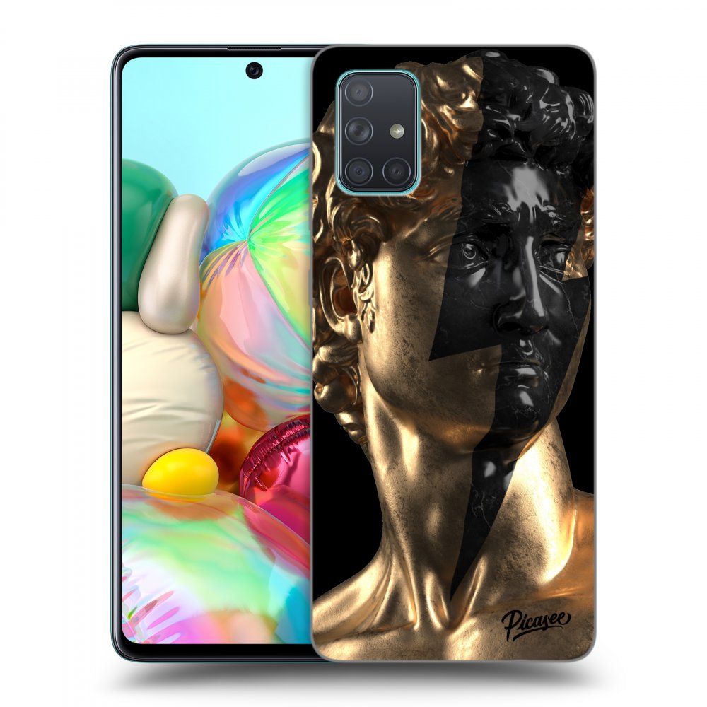 Samsung Galaxy A71 A715F Hülle - Schwarzes Silikon - Wildfire - Gold