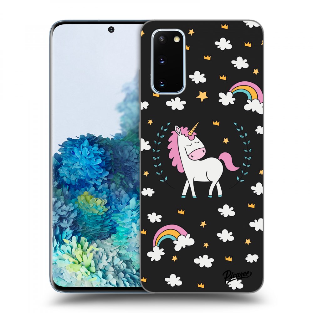 Samsung Galaxy S20 G980F Hülle - Schwarzes Silikon - Einhorn Sternenhimmel