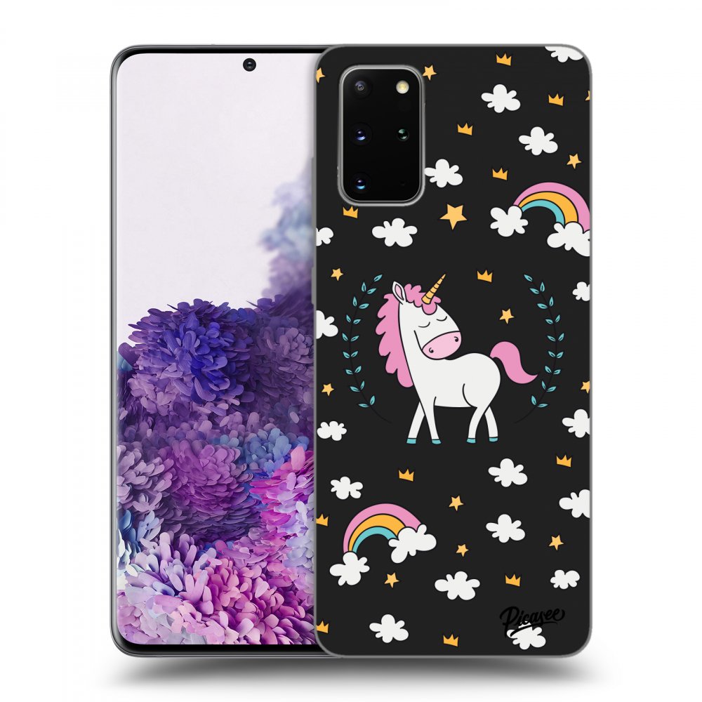 Samsung Galaxy S20+ G985F Hülle - Schwarzes Silikon - Einhorn Sternenhimmel