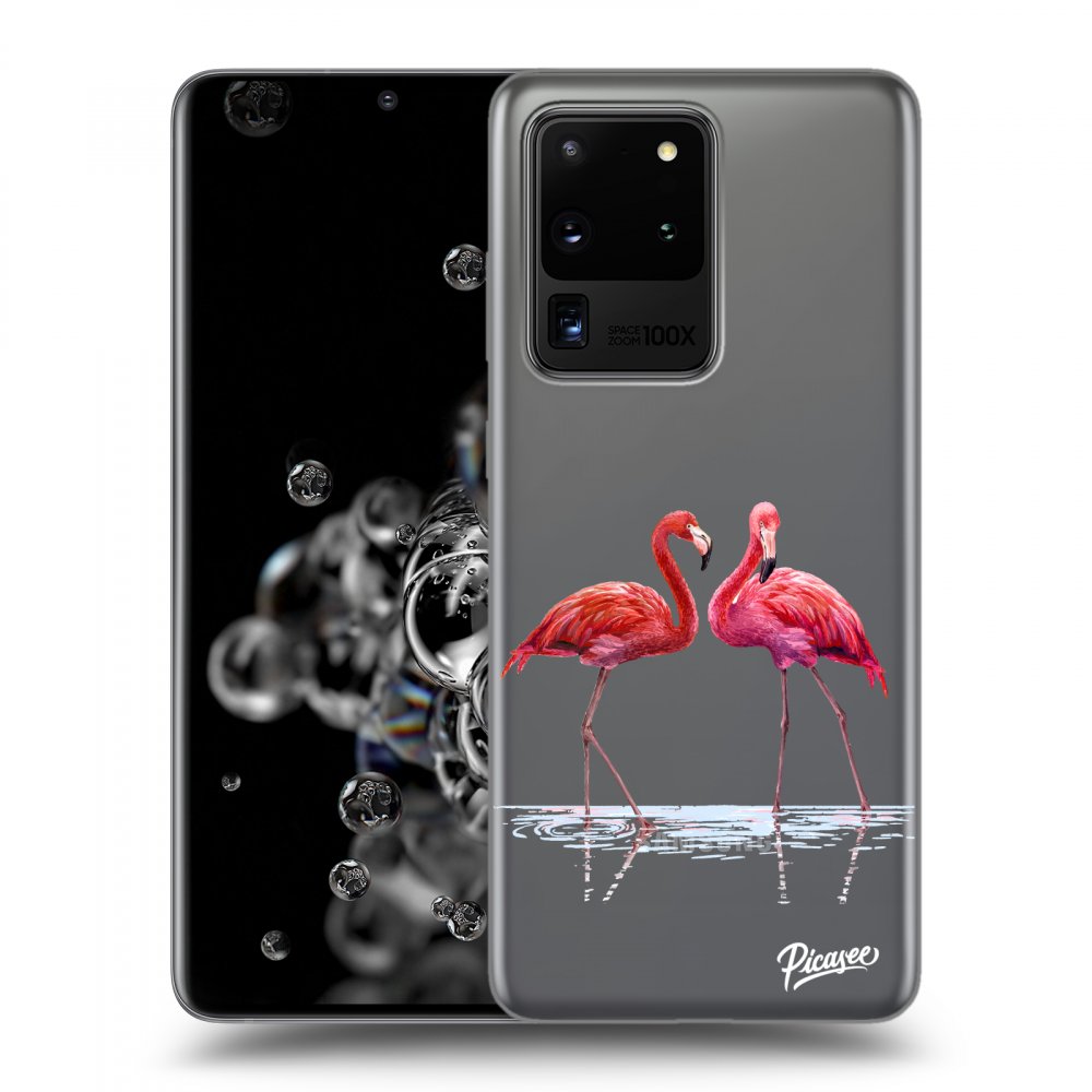 Samsung Galaxy S20 Ultra 5G G988F Hülle - Transparentes Silikon - Flamingos Couple