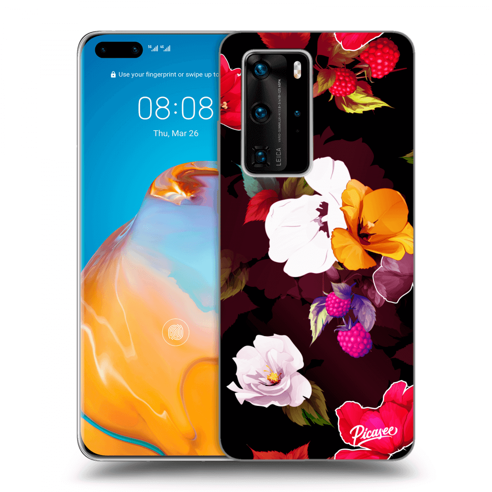 Huawei P40 Pro Hülle - Schwarzes Silikon - Flowers And Berries