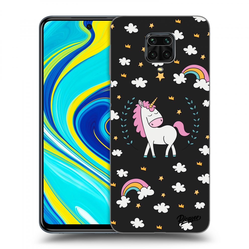 Xiaomi Redmi Note 9 Pro Hülle - Schwarzes Silikon - Einhorn Sternenhimmel