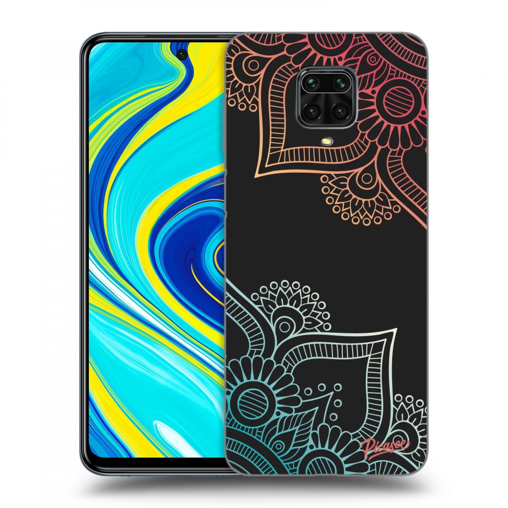 Xiaomi Redmi Note 9 Pro Hülle - Schwarzes Silikon - Blumenmuster