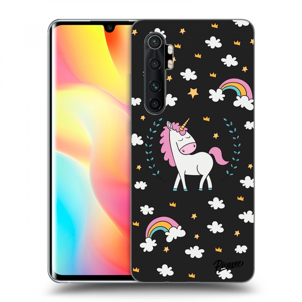 Xiaomi Mi Note 10 Lite Hülle - Schwarzes Silikon - Einhorn Sternenhimmel