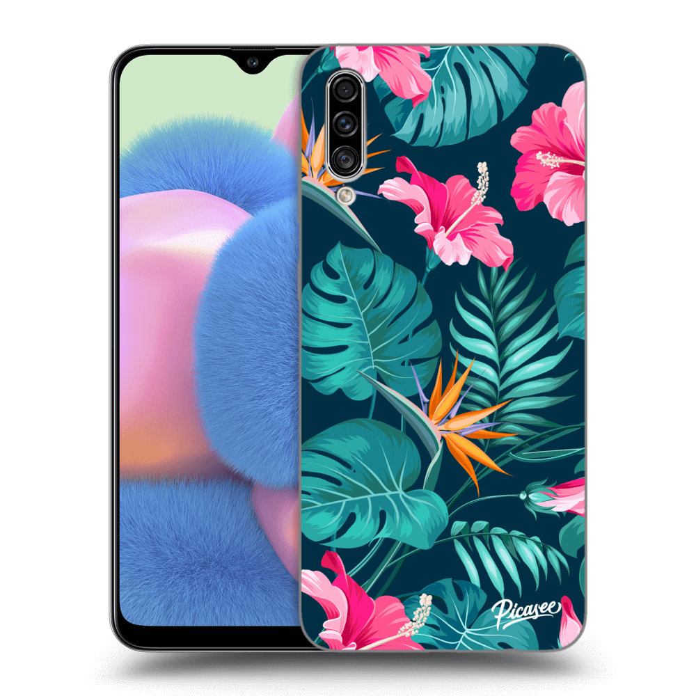 Samsung Galaxy A30s A307F Hülle - Transparentes Silikon - Pink Monstera