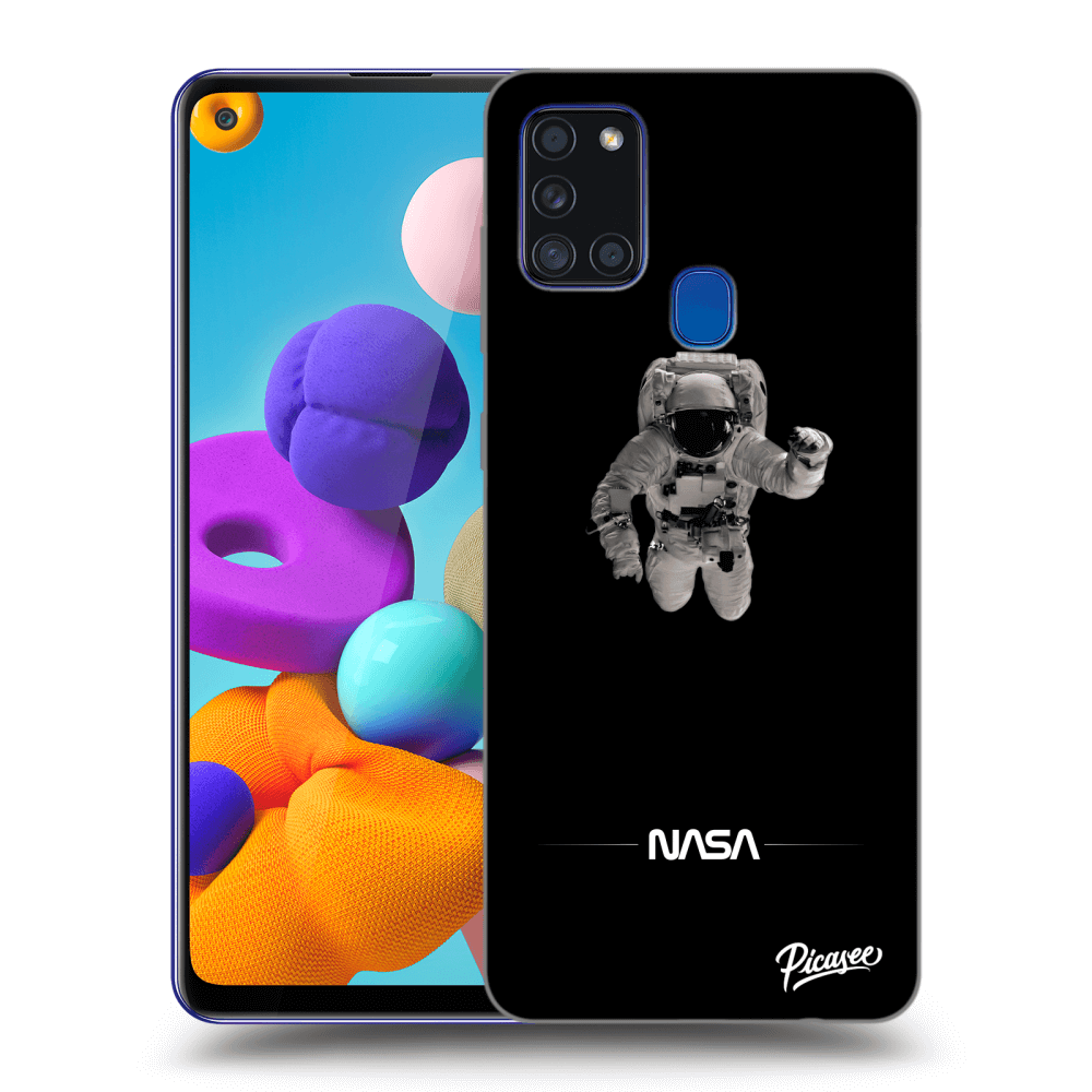 Samsung Galaxy A21s Hülle - Schwarzes Silikon - Astronaut Minimal