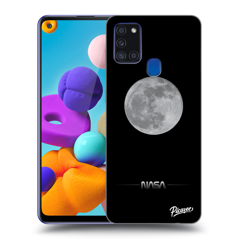 Samsung Galaxy A21s Hülle - Schwarzes Silikon - Moon Minimal