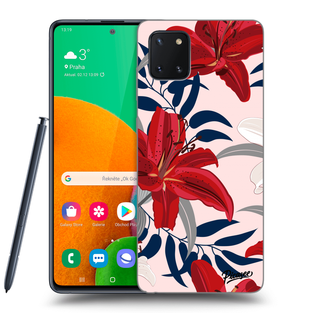 Samsung Galaxy Note 10 Lite N770F Hülle - Schwarzes Silikon - Red Lily