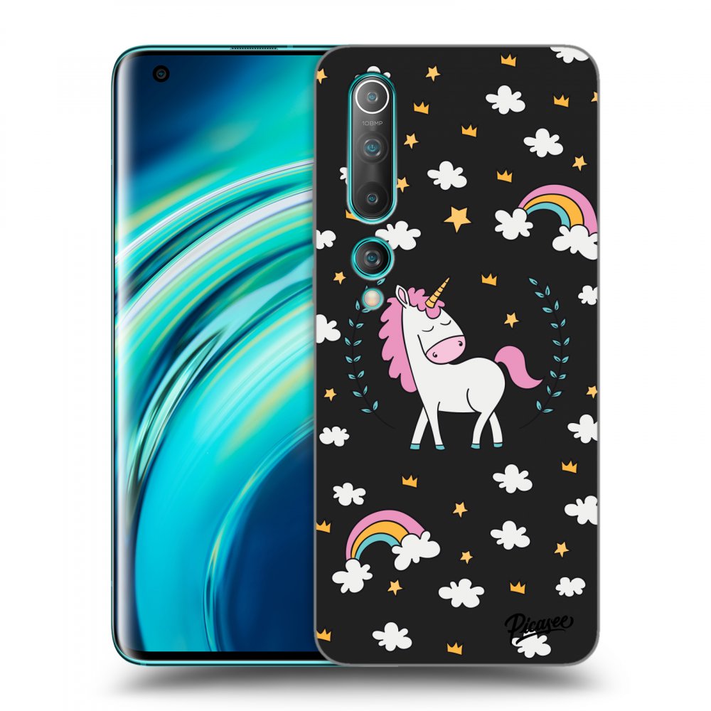 Xiaomi Mi 10 Hülle - Schwarzes Silikon - Einhorn Sternenhimmel