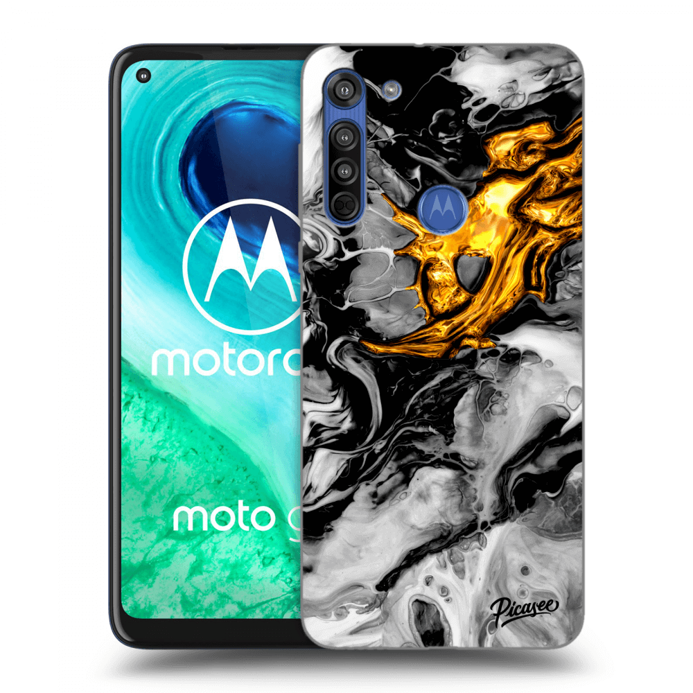 Motorola Moto G8 Hülle - Transparentes Silikon - Black Gold 2