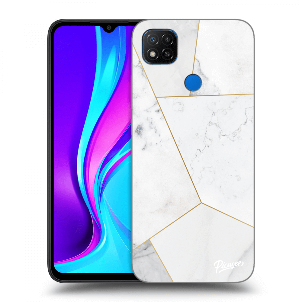 Xiaomi Redmi 9C Hülle - Schwarzes Silikon - White Tile