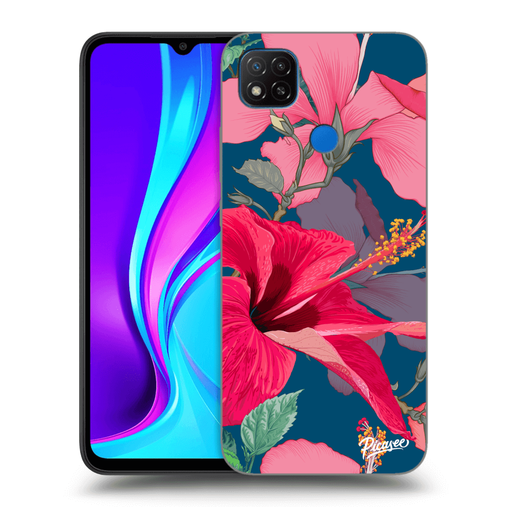 Xiaomi Redmi 9C Hülle - Schwarzes Silikon - Hibiscus