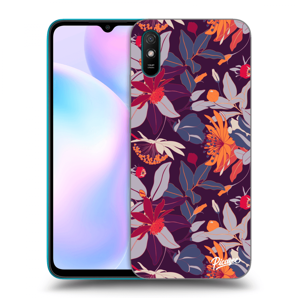 Xiaomi Redmi 9A Hülle - Schwarzes Silikon - Purple Leaf