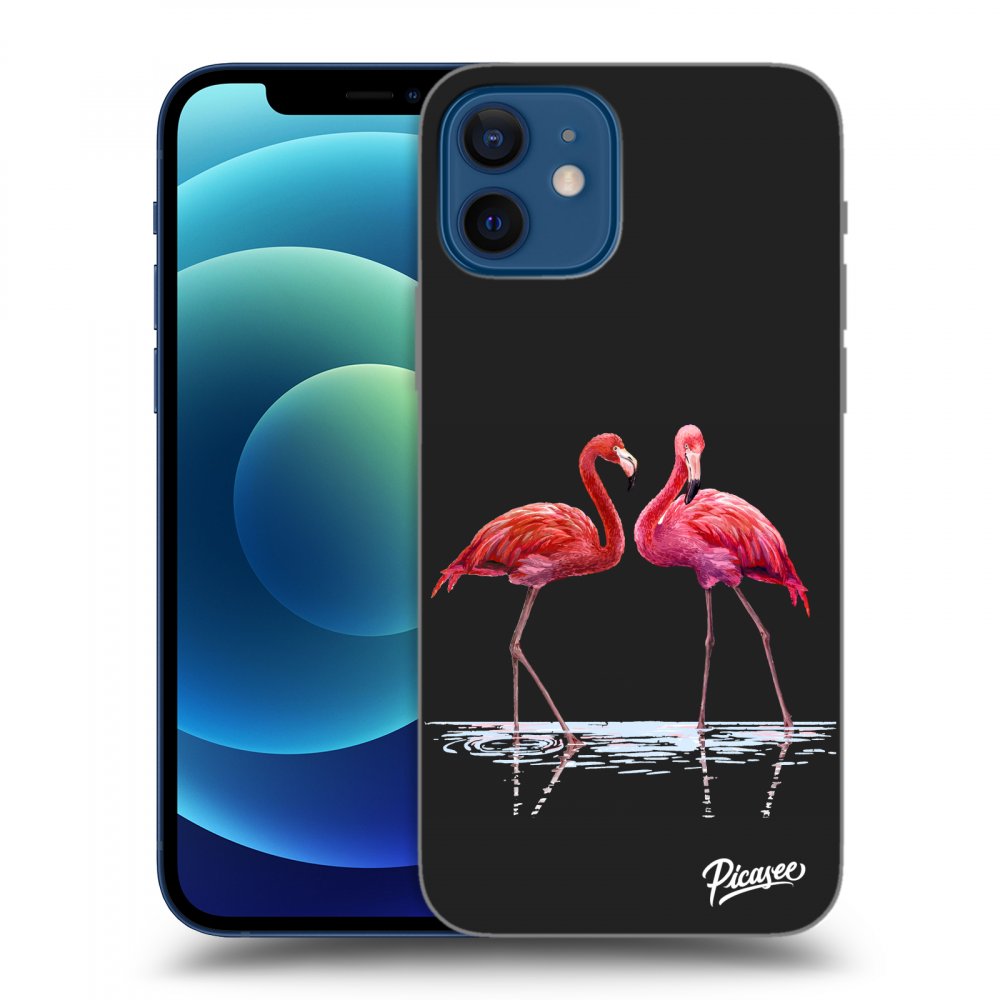 Apple IPhone 12 Hülle - Schwarzes Silikon - Flamingos Zu Zweit