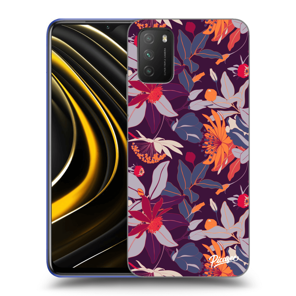 Xiaomi Poco M3 Hülle - Schwarzes Silikon - Purple Leaf