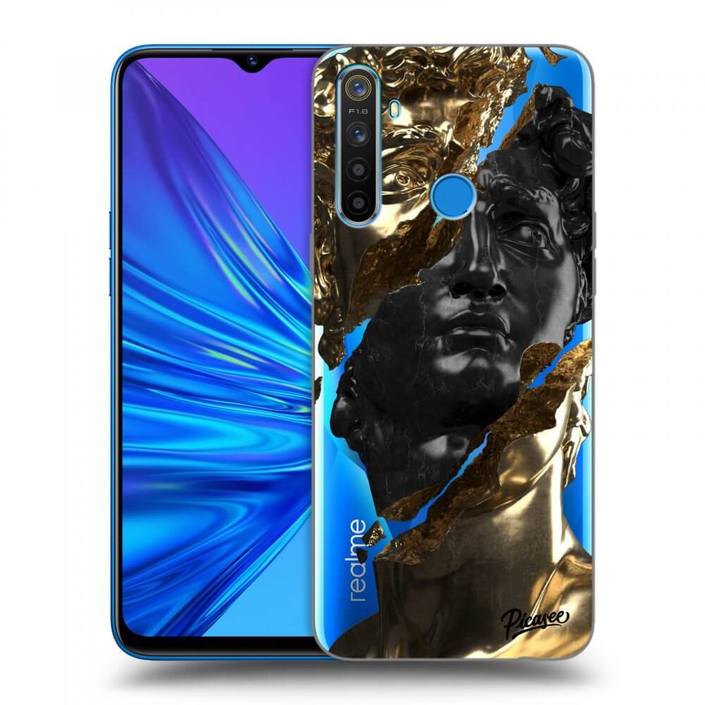 Realme 5 Hülle - Transparentes Silikon - Gold - Black