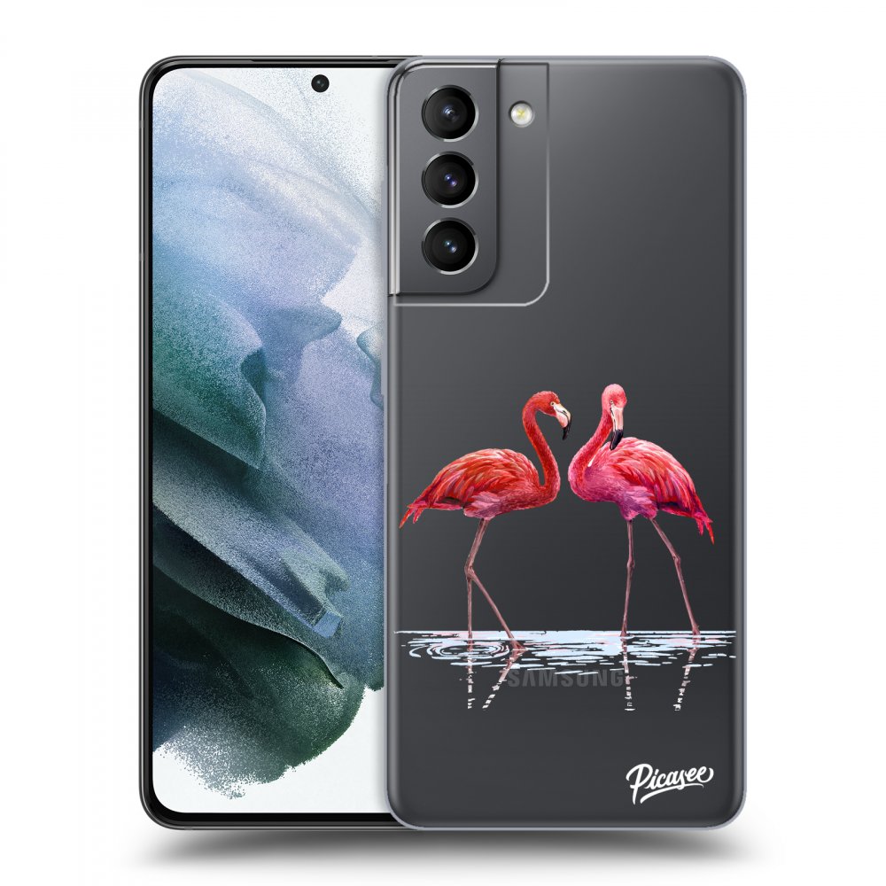 Samsung Galaxy S21 5G G991B Hülle - Transparentes Silikon - Flamingos Zu Zweit