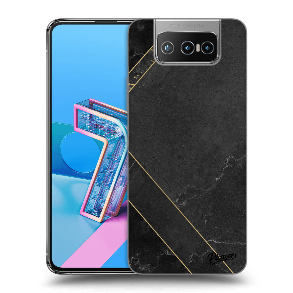 Asus Zenfone 7 ZS670KS Hülle - Transparentes Silikon - Black Tile