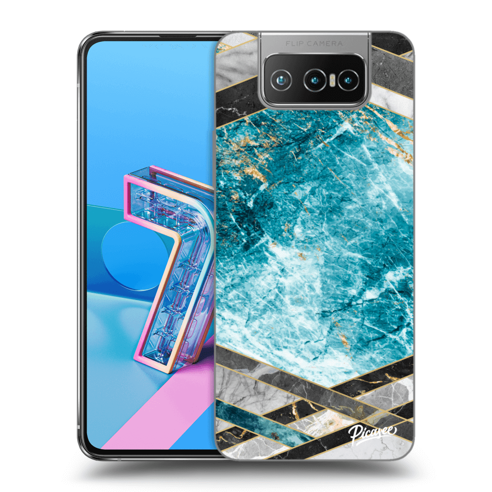 Asus Zenfone 7 ZS670KS Hülle - Transparentes Silikon - Blue Geometry