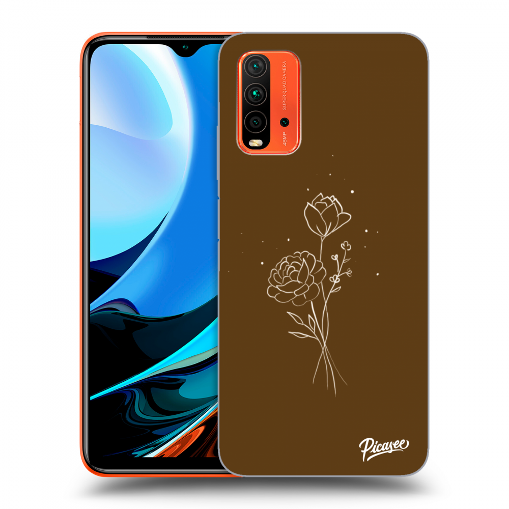 Xiaomi Redmi 9T Hülle - Transparentes Silikon - Brown Flowers