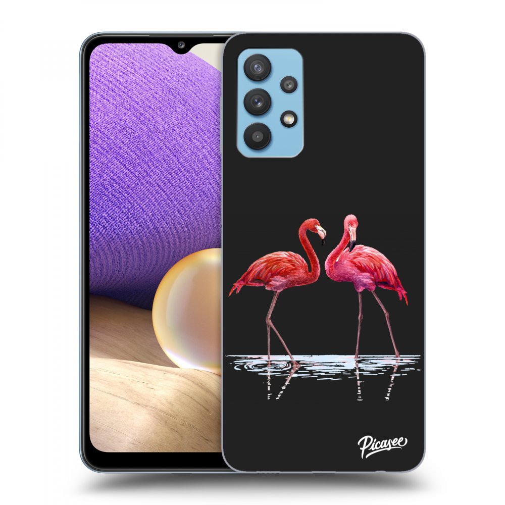 Samsung Galaxy A32 4G SM-A325F Hülle - Schwarzes Silikon - Flamingos Zu Zweit