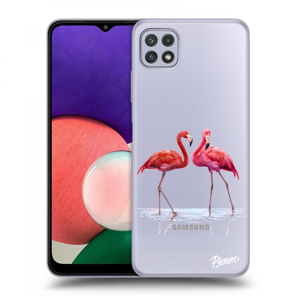 Samsung Galaxy A22 A226B 5G Hülle - Transparentes Silikon - Flamingos Zu Zweit