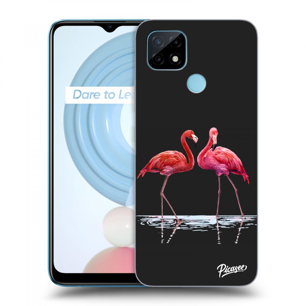 Realme C21 Hülle - Schwarzes Silikon - Flamingos Zu Zweit