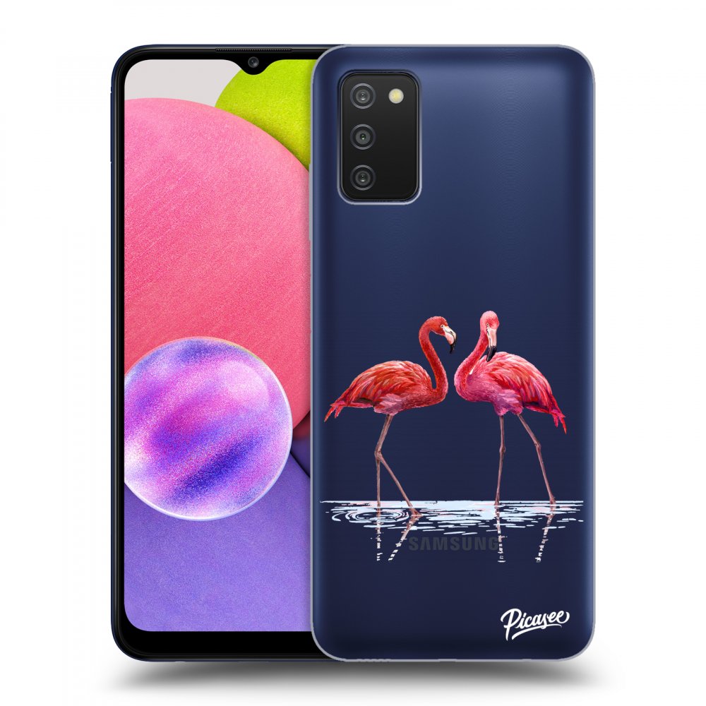 Samsung Galaxy A03s A037G Hülle - Transparentes Silikon - Flamingos Zu Zweit