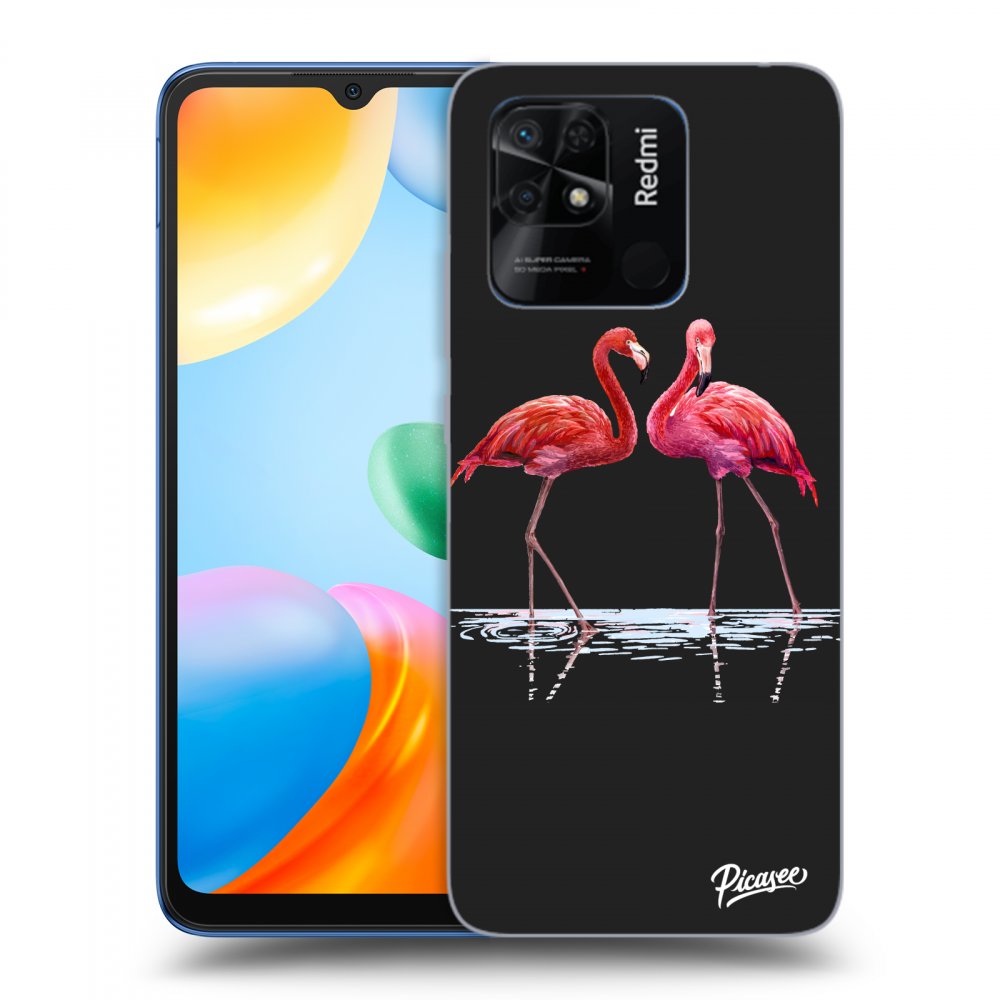 Xiaomi Redmi 10C Hülle - Schwarzes Silikon - Flamingos Zu Zweit