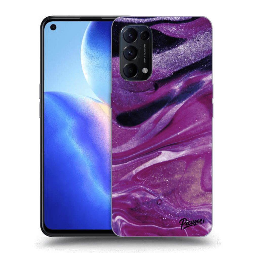 OPPO Reno 5 5G Hülle - Schwarzes Silikon - Purple Glitter