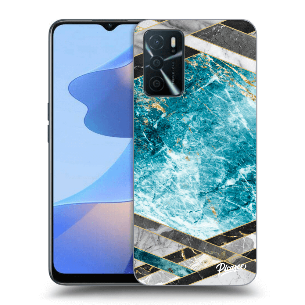 OPPO A16 Hülle - Schwarzes Silikon - Blue Geometry