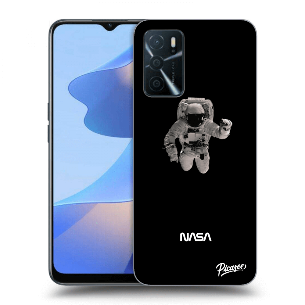 OPPO A16 Hülle - Schwarzes Silikon - Astronaut Minimal