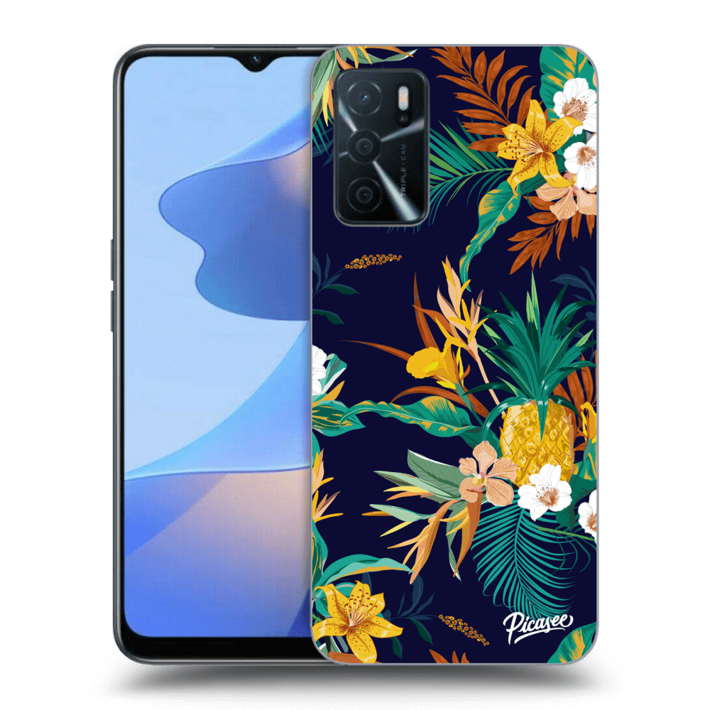 OPPO A16 Hülle - Schwarzes Silikon - Pineapple Color