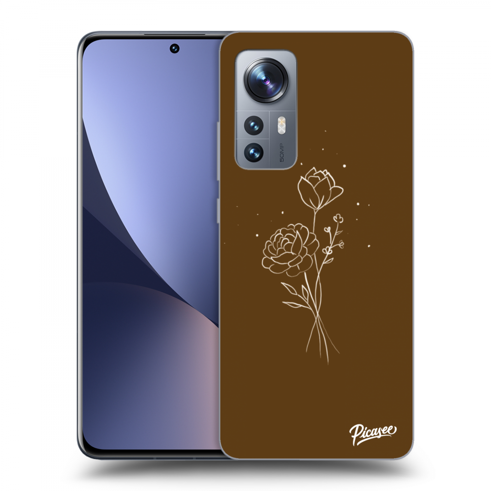 Xiaomi 12X Hülle - Schwarzes Silikon - Brown Flowers