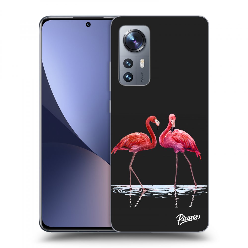 Xiaomi 12X Hülle - Schwarzes Silikon - Flamingos Zu Zweit