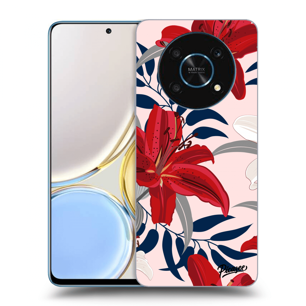 Honor Magic4 Lite 5G Hülle - Schwarzes Silikon - Red Lily