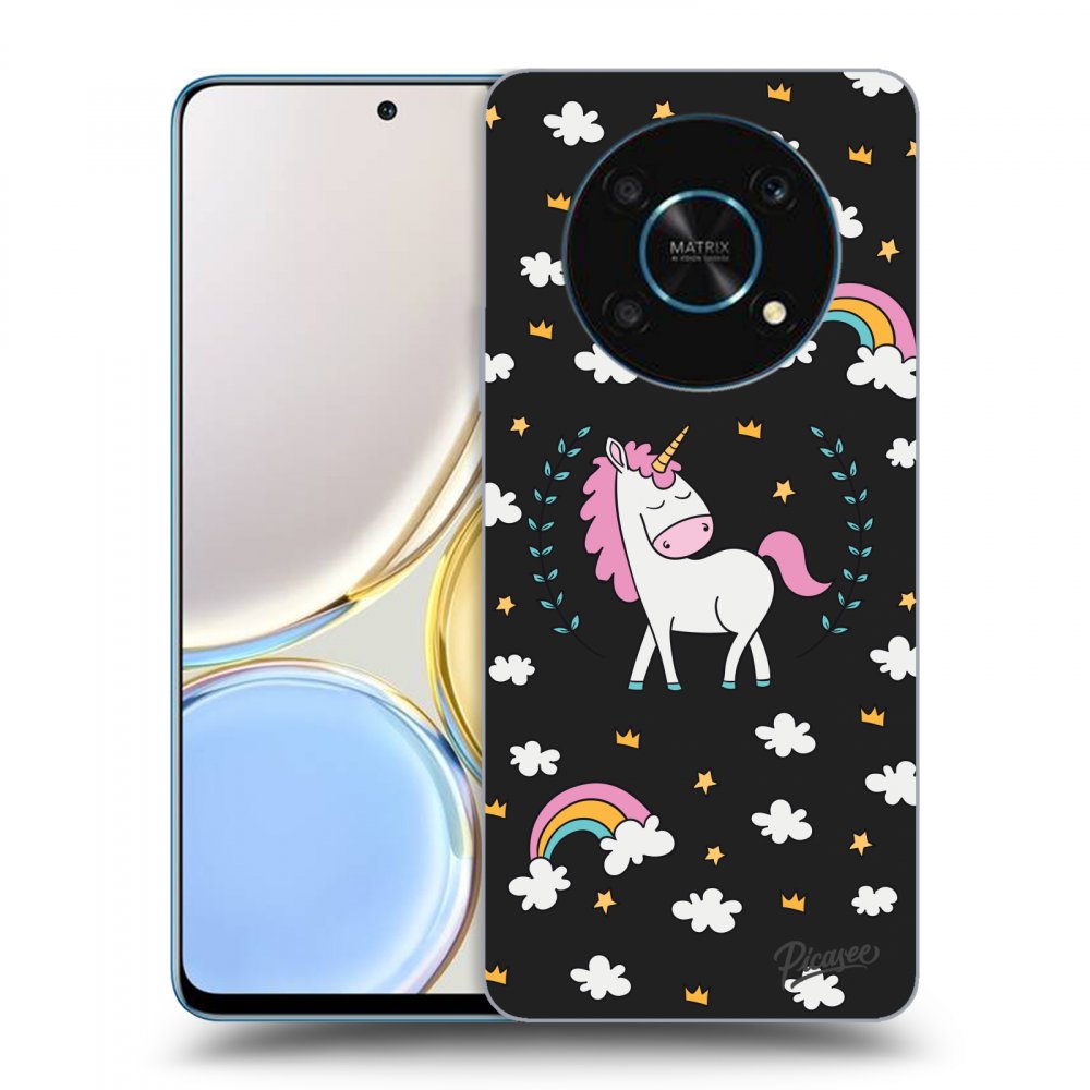 Honor Magic4 Lite 5G Hülle - Schwarzes Silikon - Einhorn Sternenhimmel