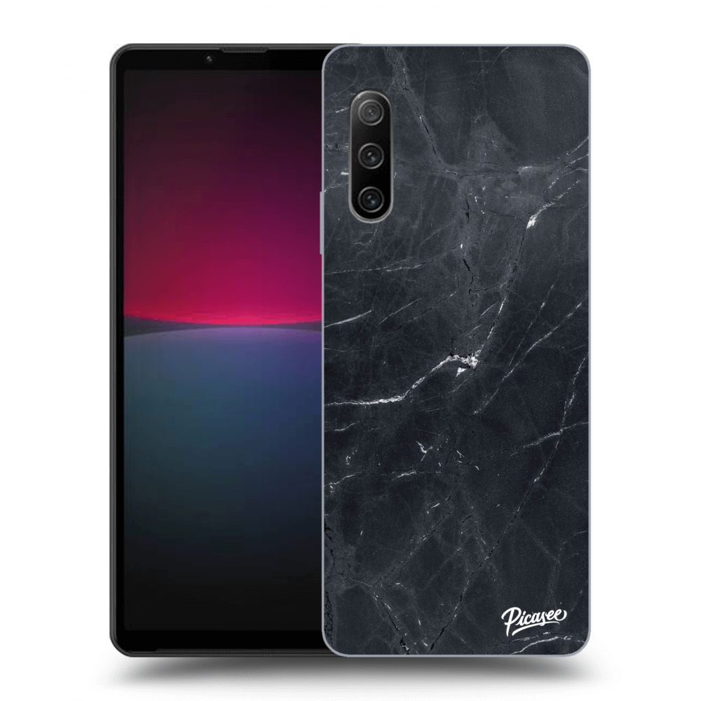 Sony Xperia 10 IV 5G Hülle - Schwarzes Silikon - Black Marble