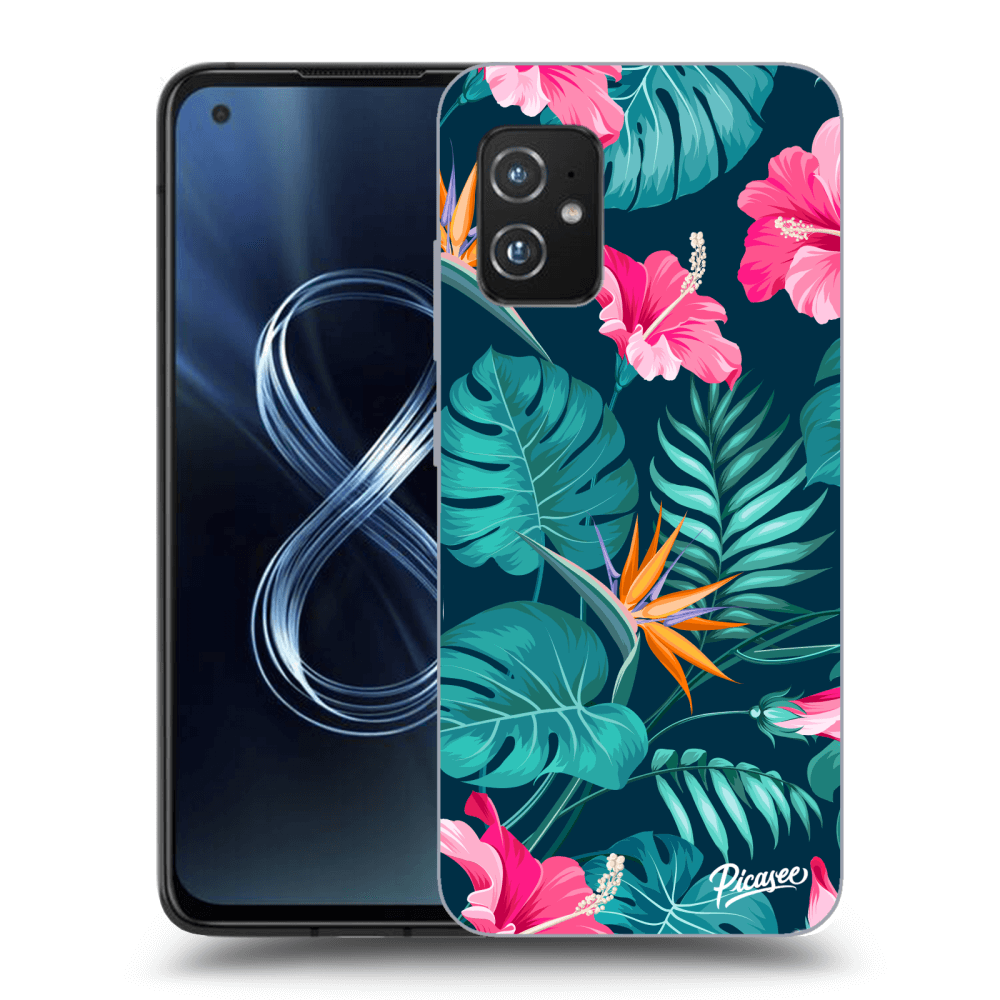 Asus Zenfone 8 ZS590KS Hülle - Transparentes Silikon - Pink Monstera