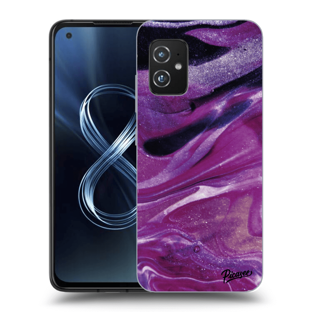 Asus Zenfone 8 ZS590KS Hülle - Transparentes Silikon - Purple Glitter