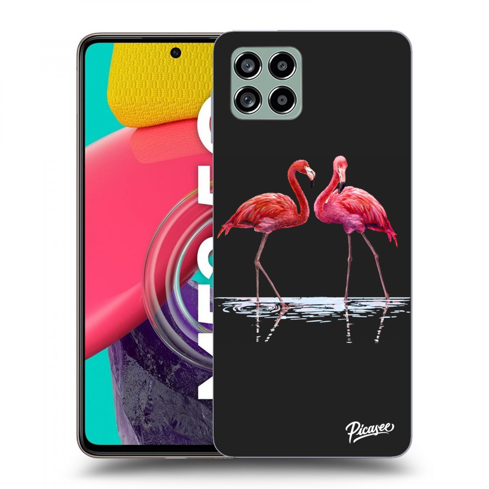 Samsung Galaxy M53 5G Hülle - Schwarzes Silikon - Flamingos Zu Zweit