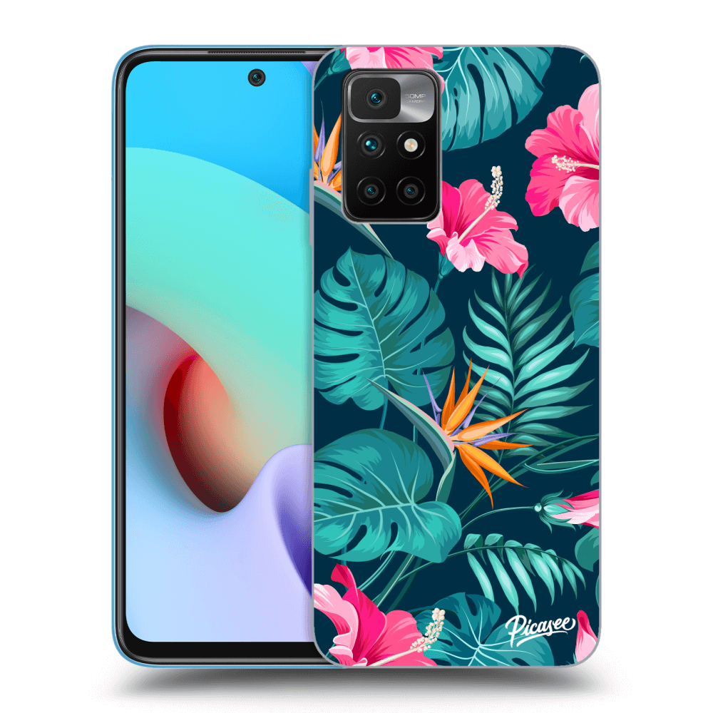 Xiaomi Redmi 10 (2022) Hülle - Schwarzes Silikon - Pink Monstera