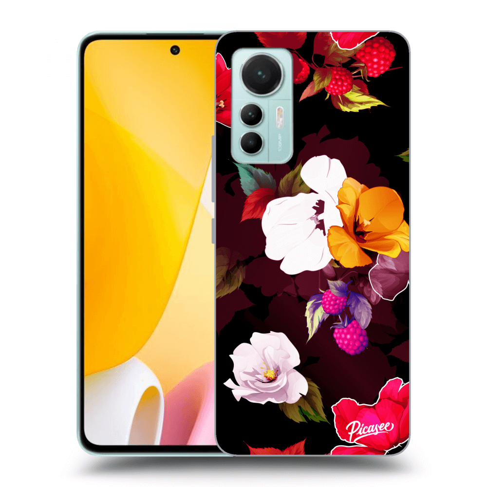 Xiaomi 12 Lite Hülle - Schwarzes Silikon - Flowers And Berries