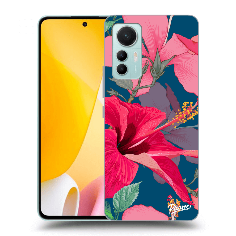 Xiaomi 12 Lite Hülle - Schwarzes Silikon - Hibiscus