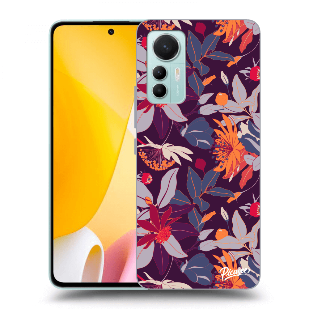 Xiaomi 12 Lite Hülle - Schwarzes Silikon - Purple Leaf